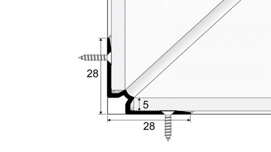 Schodový vnitřní profil 28 x 28 mm - pro linoleum, PVC, vinyl a koberce - do 5 mm